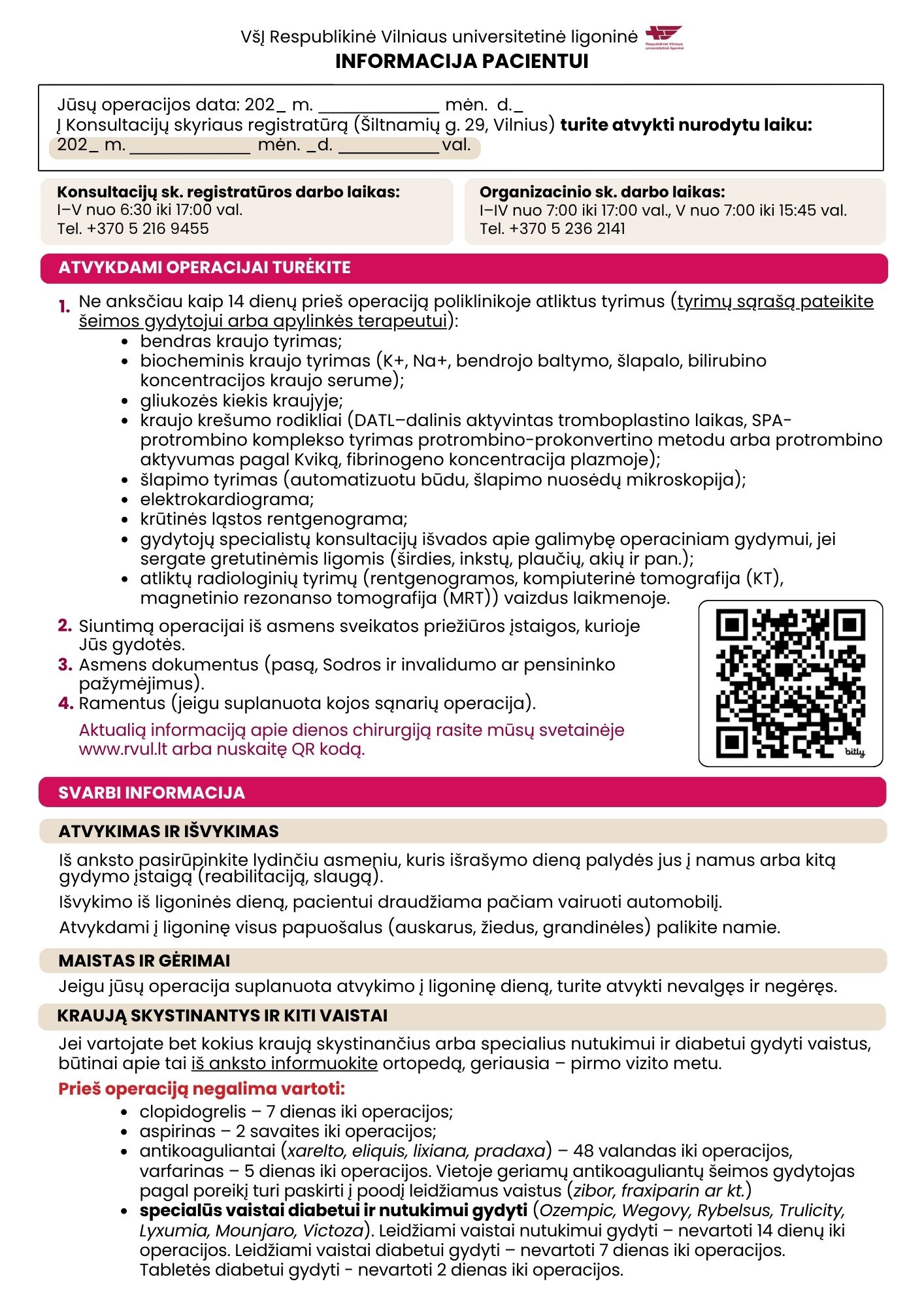 Informacija pacientui_ortopedinė operacija_2025-11 Informacija pacientui