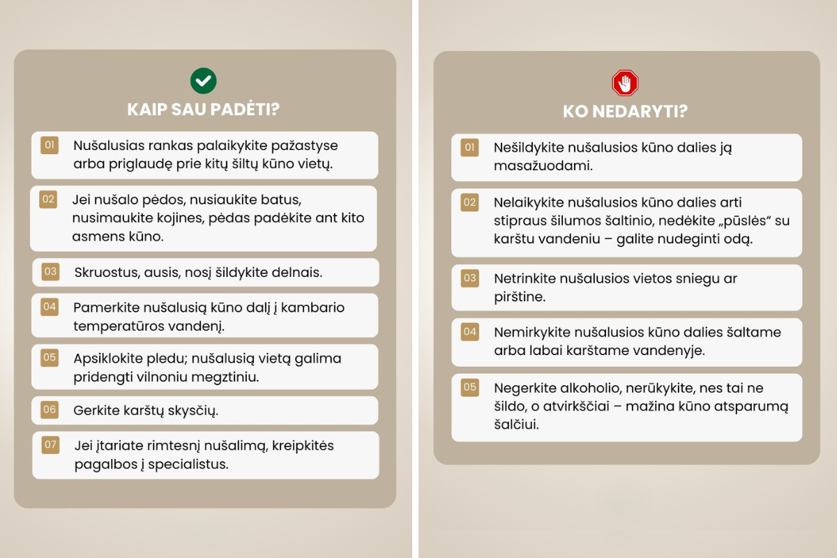 Patarimai nušalus