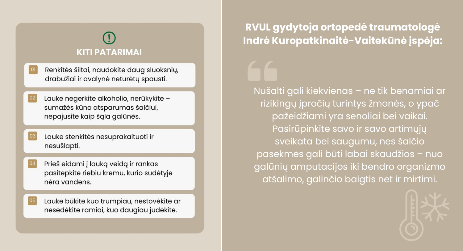 Patarimai nušalus
